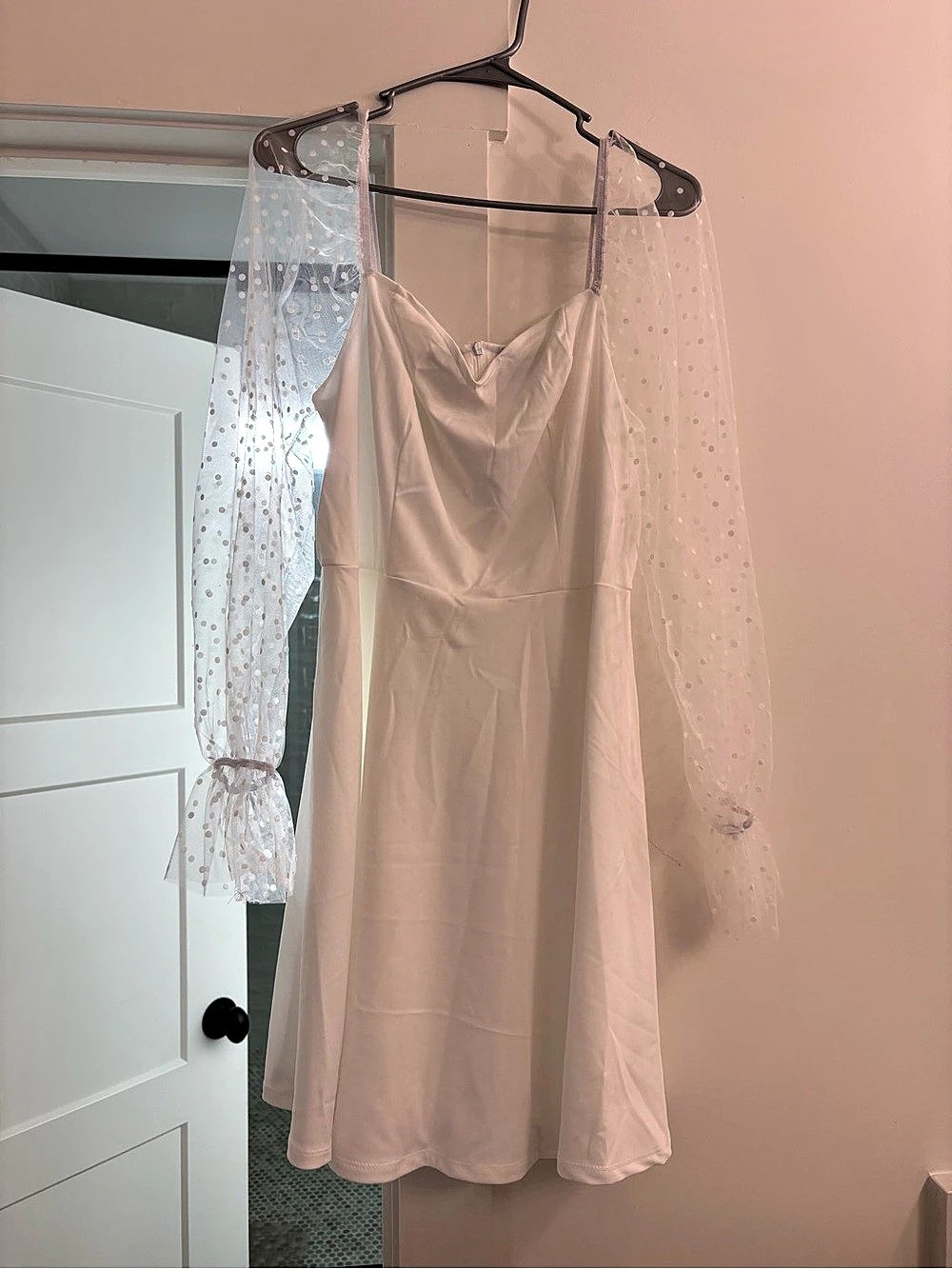 SHEIN CURVE Polka Dot Sleeve Midi Dress White 1XL